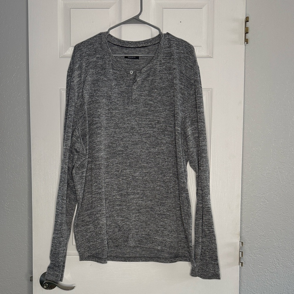 Alfani Gray Marled Crewneck Henley Sweater